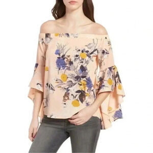 Chelsea 28 Floral Bell Sleeve Off The Shoulder Top Size M